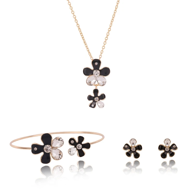 

Elegant Flower for rhinestone Necklace Earrings Bracelet Women Jewelry Set Weddi