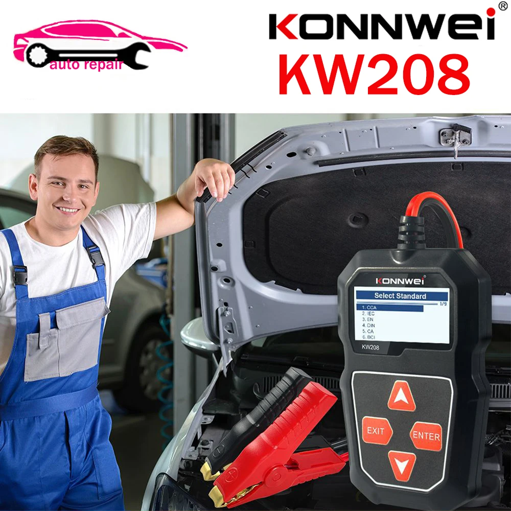 Фото KONNWEI KW208 KW 208 Автомобильный тестер аккумулятора 12 В 100–2000CCA Анализатор зарядки аккумулятора 12 В Аккумуляторные инструменты №1