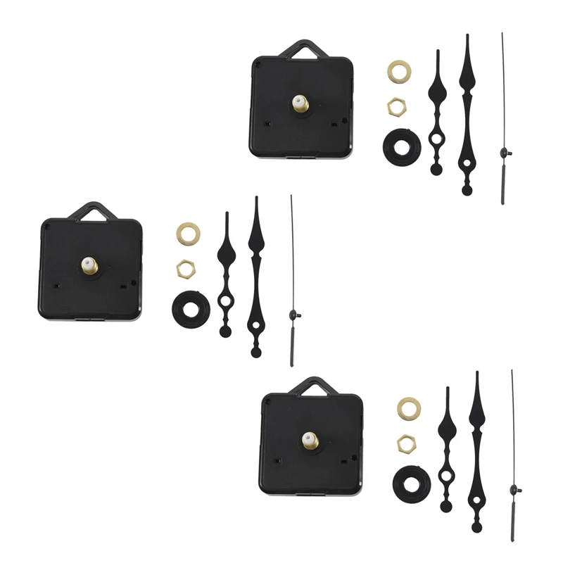 

3X Clock Movement Mechanism With Black Hour Minute Second Hand DIY Tools Kit
