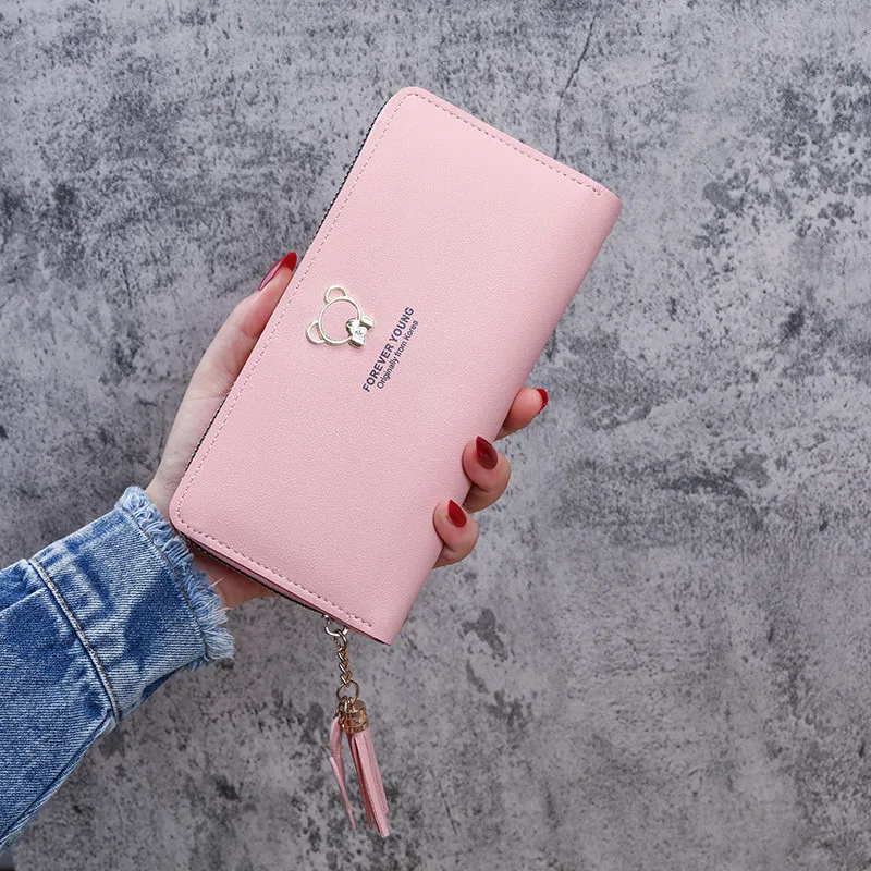 

Длинный женский кошелек с милым медведем, женские кошельки, кошелек с кисточкой для монет, кошельки с держателем для карт, клатч на молнии из...