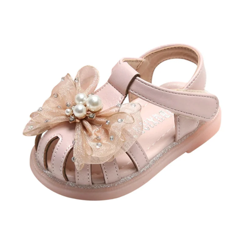 

Новинка 2022, летняя обувь для маленьких девочек, детские сандалии с жемчужинами и цветами, Нескользящие Детские босоножки для первых шагов