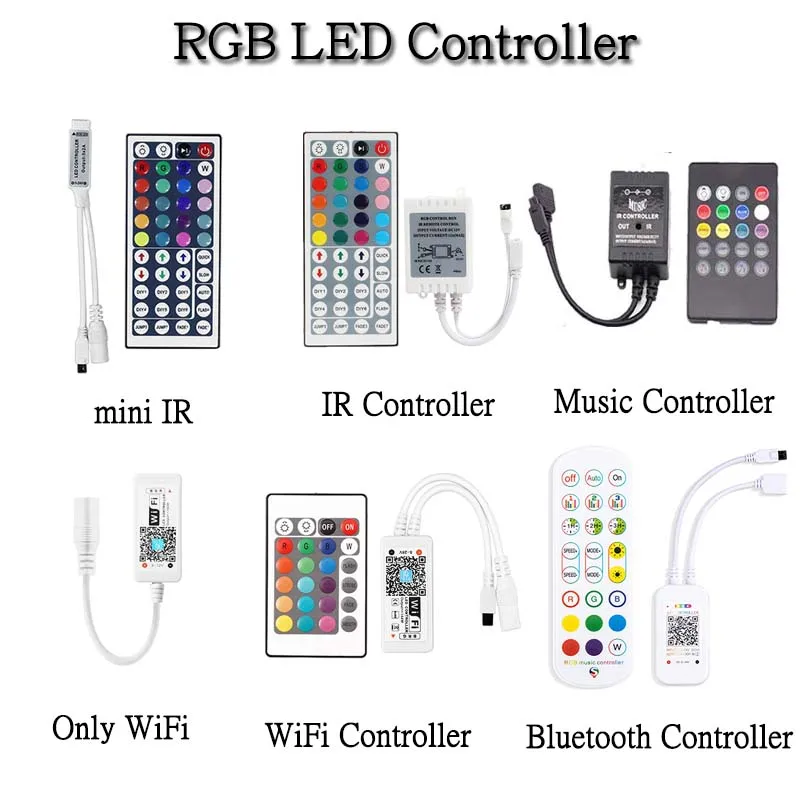 

Светодиодный контроллер, 5 В, 12 В, 24 В постоянного тока, Bluetooth, Wi-Fi, музыка, смартфон, дистанционное управление Google, контроллер диаметров для SMD ...