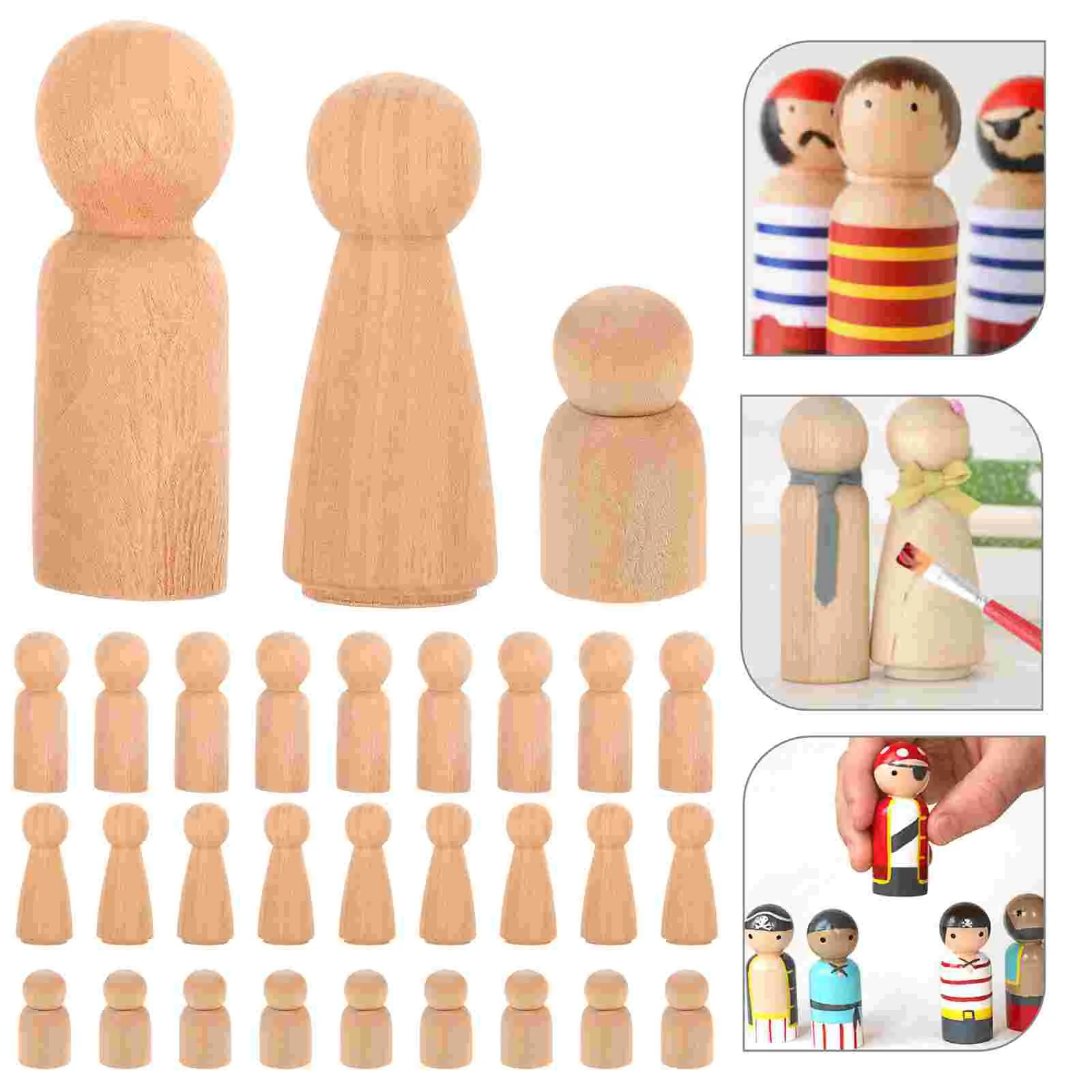 

30pcs Wooden Peg People Unfinished DIY Wooden People Bodies for Kids Children Painting Material Educational Toys Gift