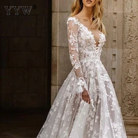 women elegant lace applique backless wedding dresses white princess bridal wedding prom gowns long sleeve vestidos de novia 2022