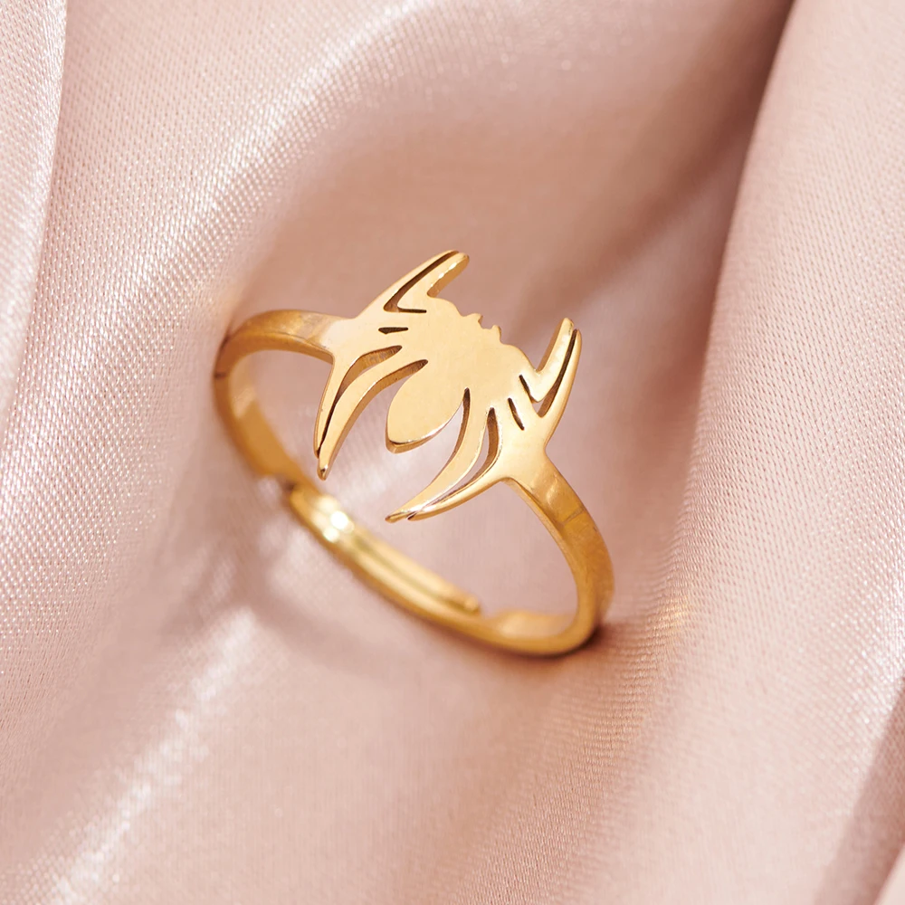 Регулируемые открытые кольца из нержавеющей стали с пауком и паутиной отделкой