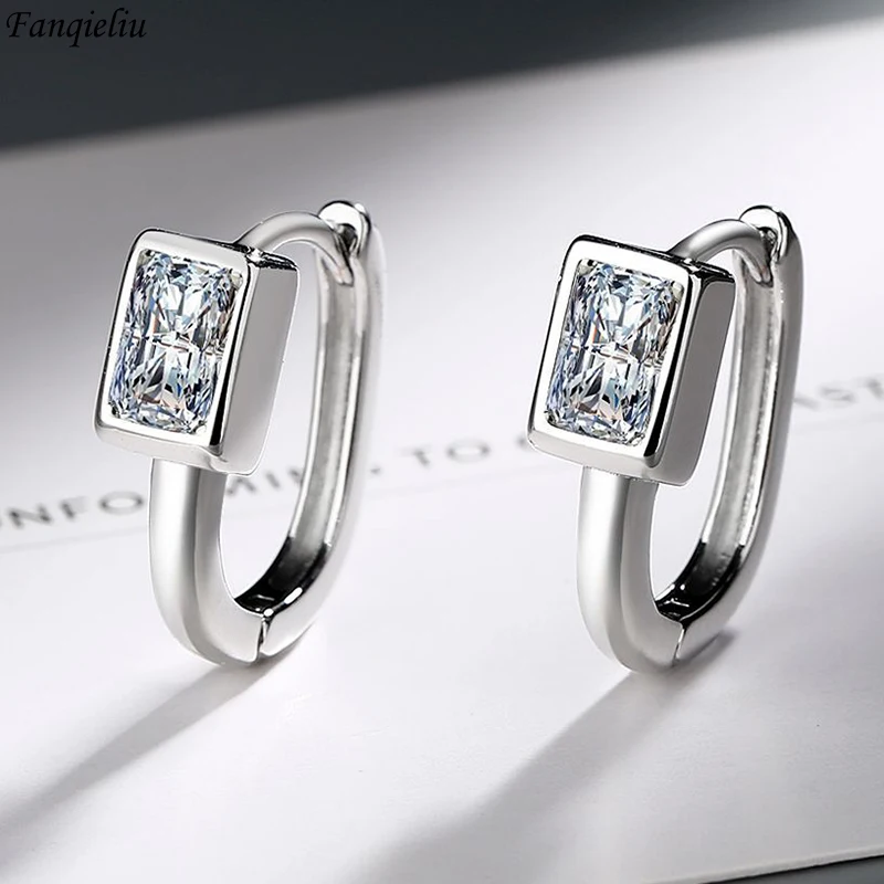 

Fanqieliu 925 Silver Needle High Quality New Jewelry Trendy Square Crystal Hoop Earrings For Woman FQL23232