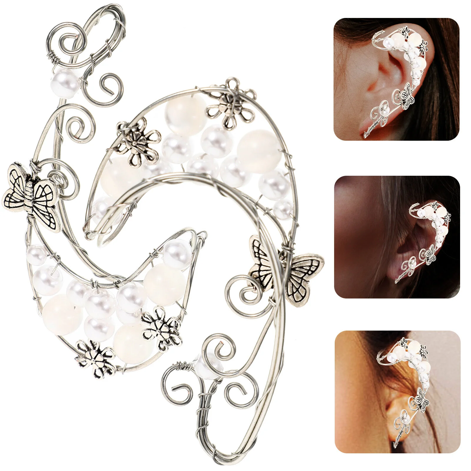 

Elf Ear Clip Earrings Women Dangle Jewelries Cuffs Tassel Flower Jewelry Girls Miss