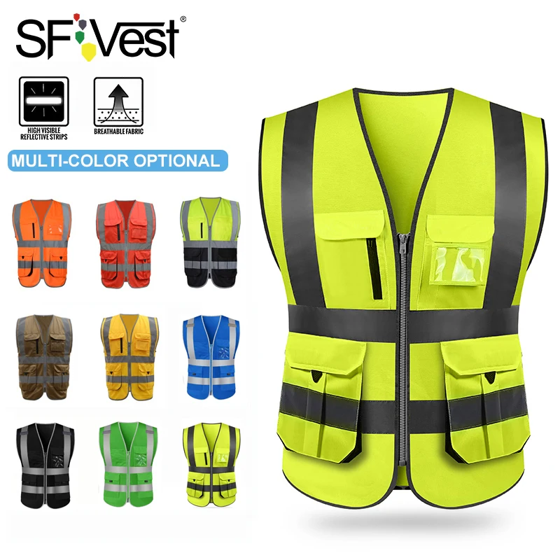 

Светоотражающий жилет безопасности SFVest с высокой видимостью, рабочая одежда, Светоотражающий Жилет с несколькими карманами, рабочая одежда, защитный жилет для мужчин