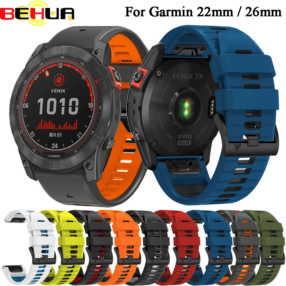 Фото Ремешок для часов 22 мм 26 мм для Garmin Fenix 5X 5X Plus 3 6X 7X HR GPS SmartWatch, быстросъемный силиконовый браслет, удобный в установке №1