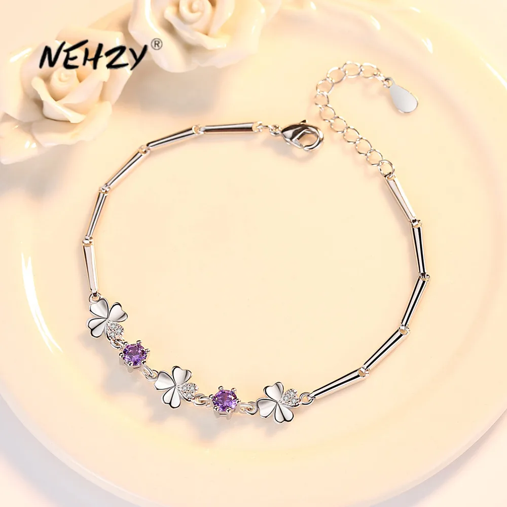 

NEHZY Silver plating new woman fashion jewelry high quality Cubic Zirconia four-leaf clover bracelet length 16.3CM+4.5CM