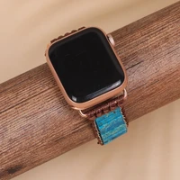 bohemia vintage natural stone for apple smart strap 38mm 40mm 41mm handmade woven leather rope knit watch for iwatch series