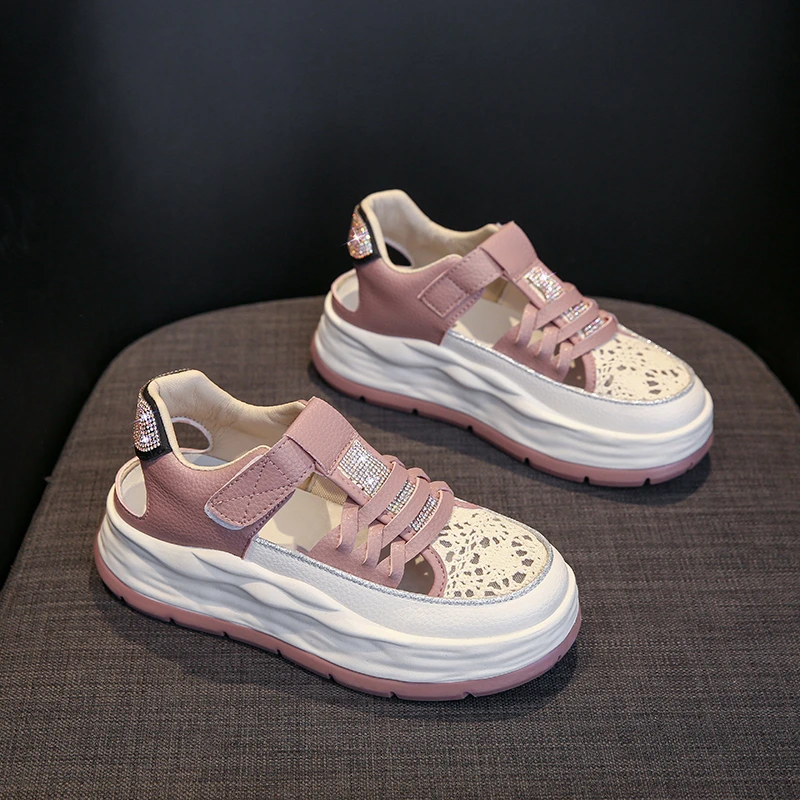 2023 Suede Platform Wedge Comfort Fashion Lace Breathable Sandals Women's Thick Sports Shoes Summer Hollow Casual Shoes