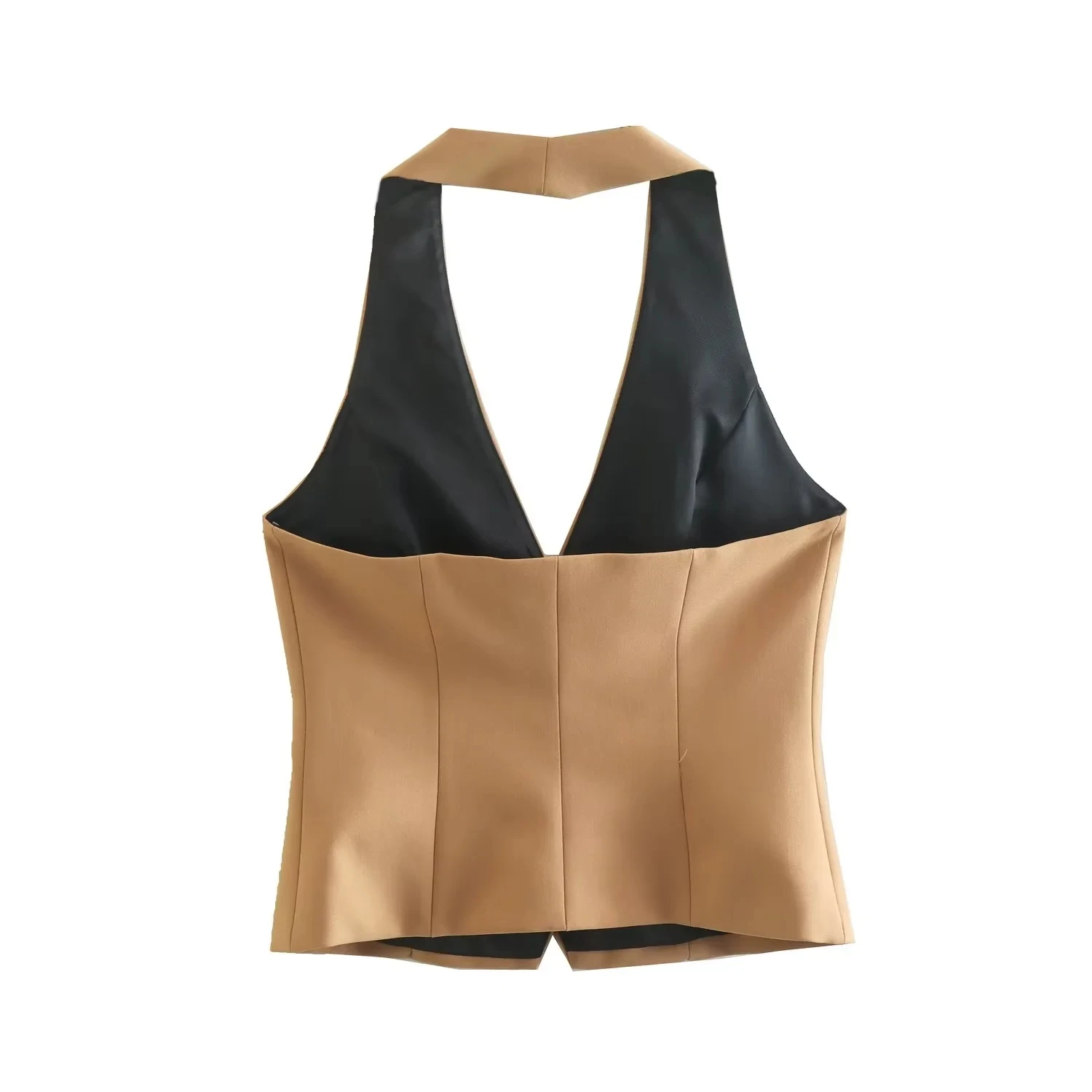 Maxdutti French Style Fashion Tops Halter Suits Vest Champagne Casual Sleeveless Blazers Women