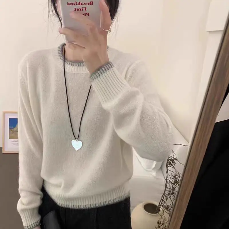 Хит продаж вязаный модный свитер с длинными рукавами и круглым вырезом короткий