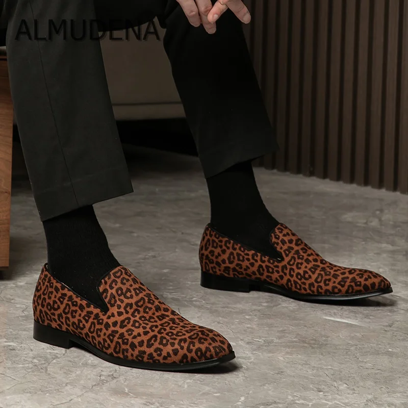 

Мужские туфли на низком каблуке, с леопардовым принтом, дышащие кожаные туфли с квадратным носком, Повседневная Деловая обувь, 2022