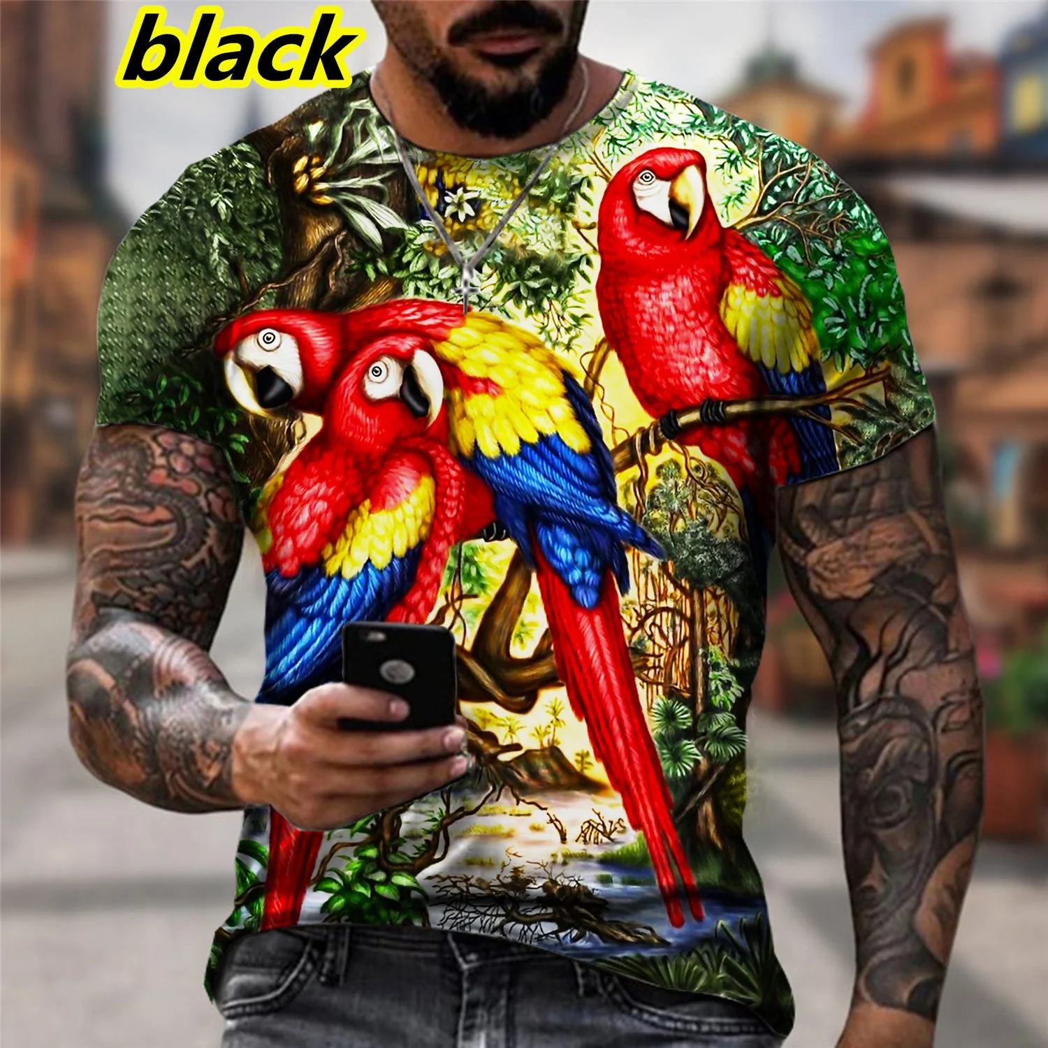 

2022 Men and Women New Summer Parrot 3D Printed Short-sleeved T-shirt Animal Design Bird Tee Shirts
