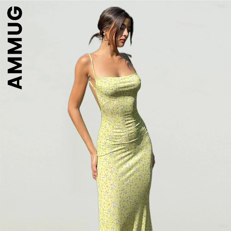 

Ammug Women Dress New Sleeveless Backless Blue Bodycon Dresses Elastic Streetwear Club Elegant Women Clothing Vestidos Female