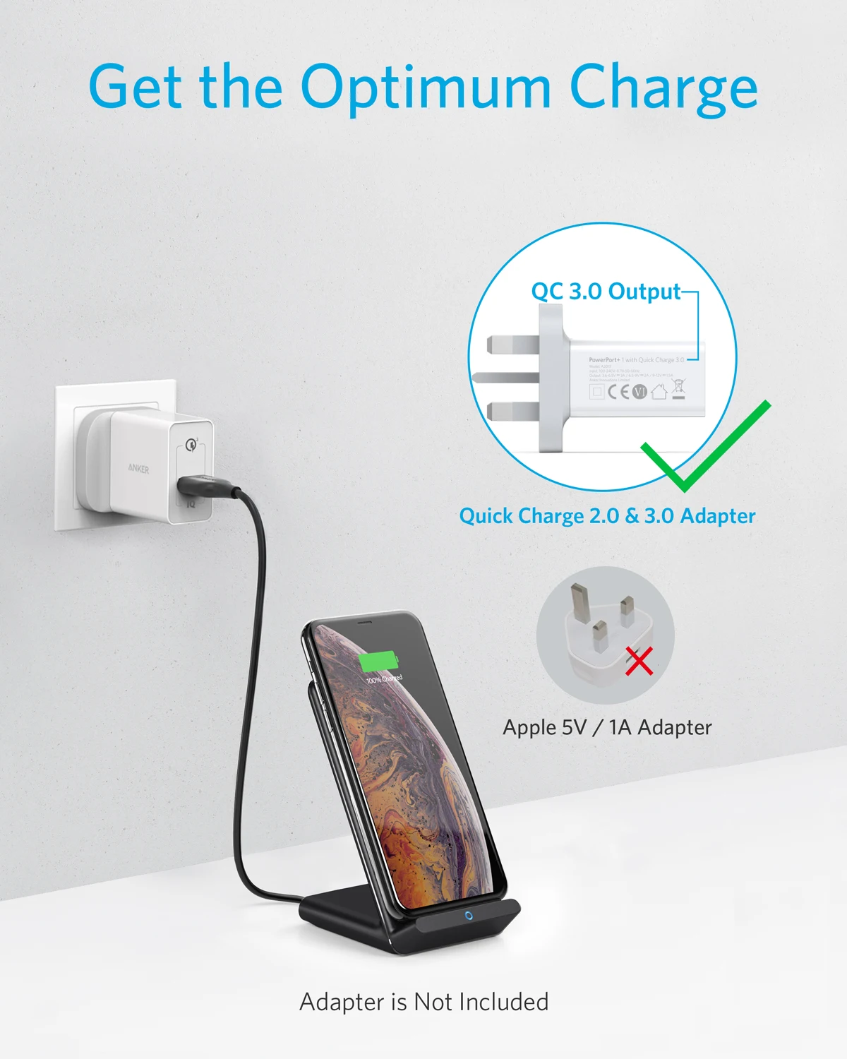 Фото Беспроводные зарядные устройства Anker 10 Вт Max PowerWave подставка с сертификатом Qi для iPhone 14/14 Pro/14 Pro Max/13 Pro №3