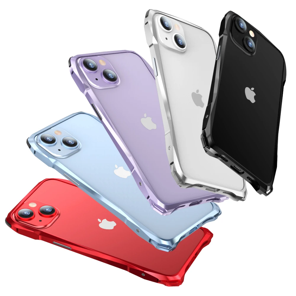 Luphie Metal Bumper For iphone 14 Pro Max Lightweight Aluminum Alloy Frame 14Plus 13 Shockproof Case Back Skin+Lens Protector