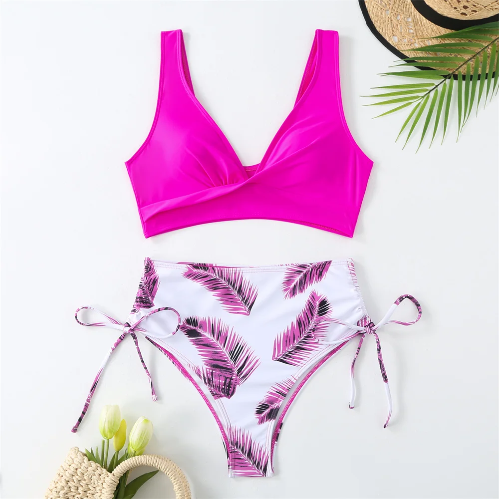 Y2K Купальник с высокой талией и принтом бикини эффектом пуш-ап купальные костюмы