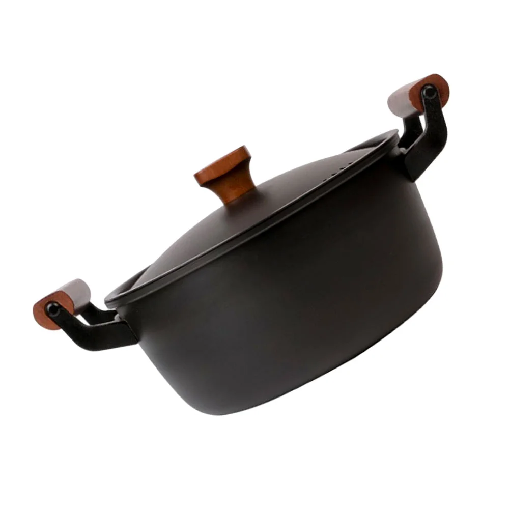 

1Pc Sturdy Household Soup Pot Non-stick Cast Iron Pot Wooden Handle Stew Pot