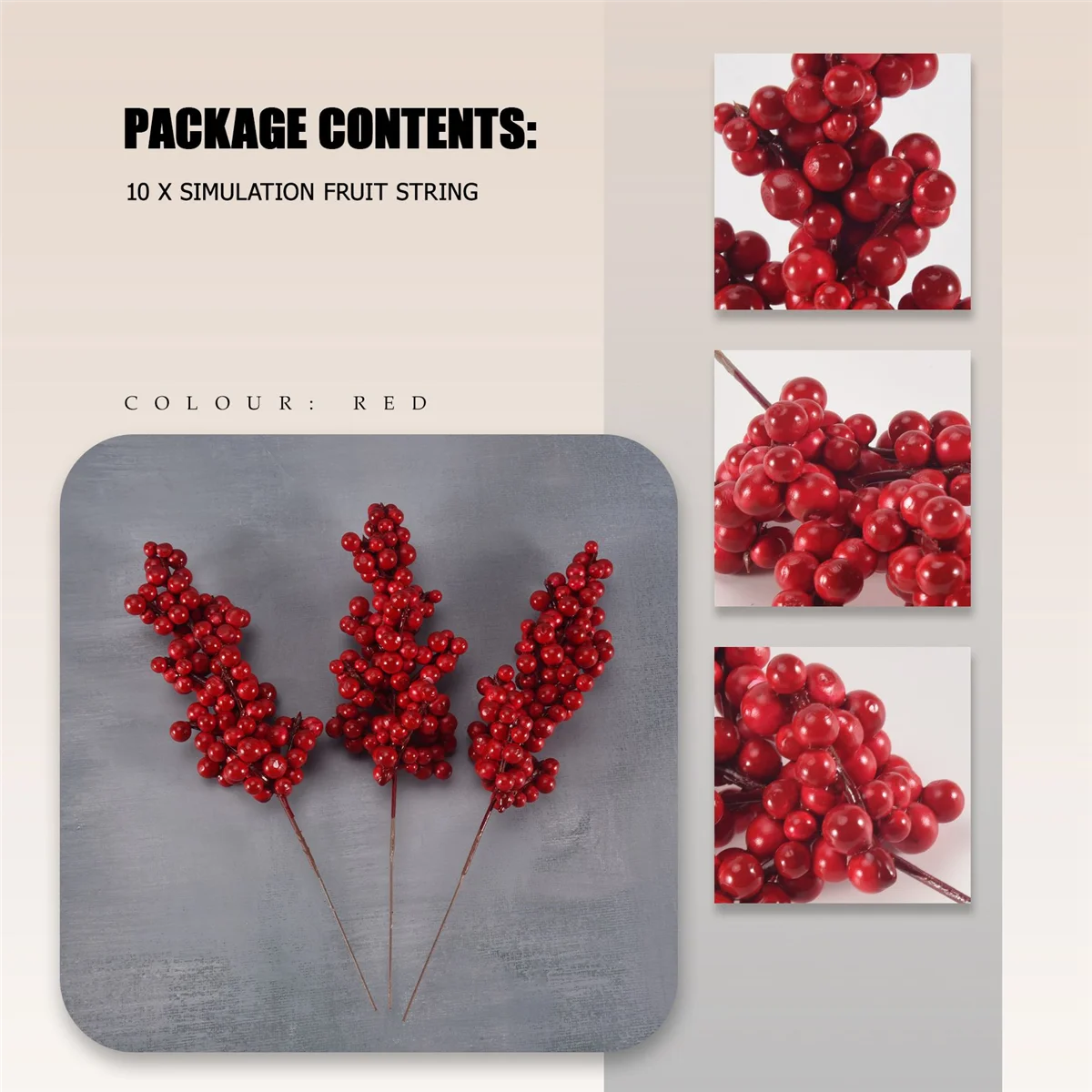 10 шт. искусственные красные ягоды декоративные ветки с красными ягодами осенние