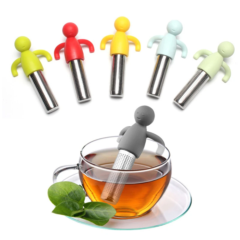 

Silicone Stainless Steel Tea Leaf Infuser Cute People Mesh Strainer Herbal Spice Filter Hanging Cup Teaware Kitchen Accessories