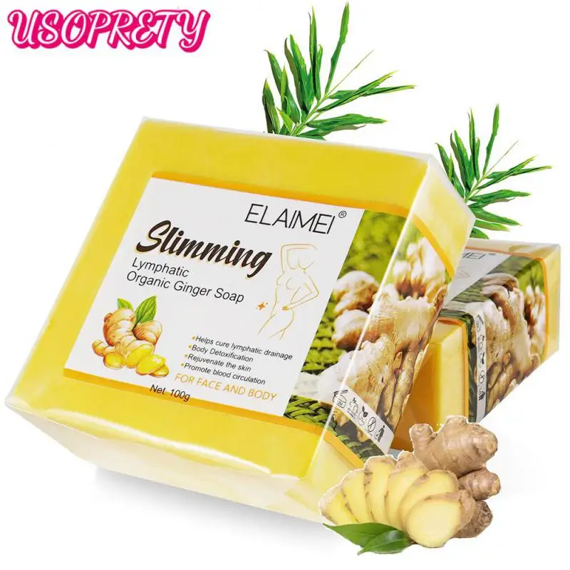 

100g Slimming Ginger Soap Natural Plant Extract Soap Mites Acne Remove Handmade Soaps For Face Body Facial Deep Cleansing Soap