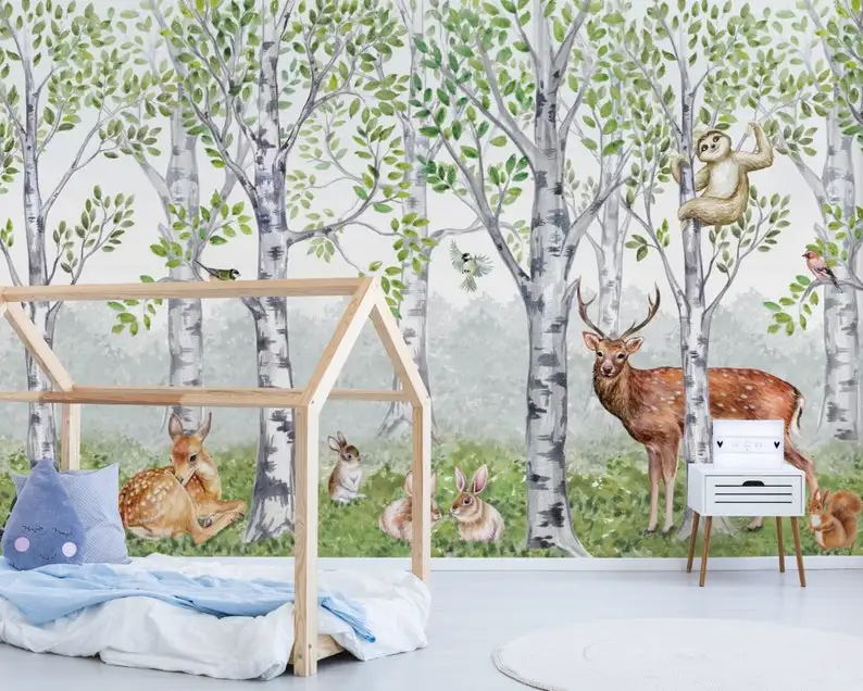 

Kids Wallpaper Cute Forest Animals in the Forest Wall Mural Peel and Stick