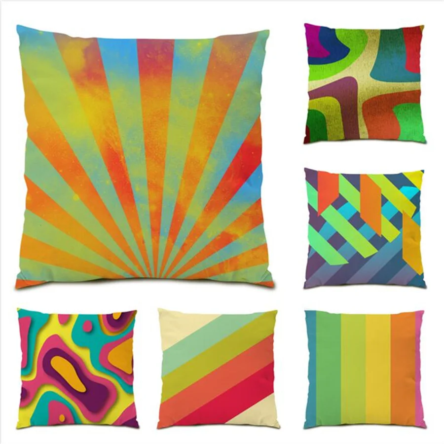 

Artistic Stripe Throw Pillowcase Decorative Colorful Polyester Linen Living Room Decoration Velvet Cushion Cover Simple E0098