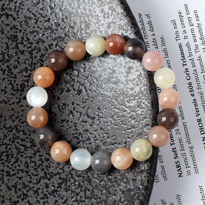 

Natural Gray MoonStone Bracelets for Women Original Reiki Energy Colorful Labradorite Sun Stone Beads Bracelets Couple Jewelry