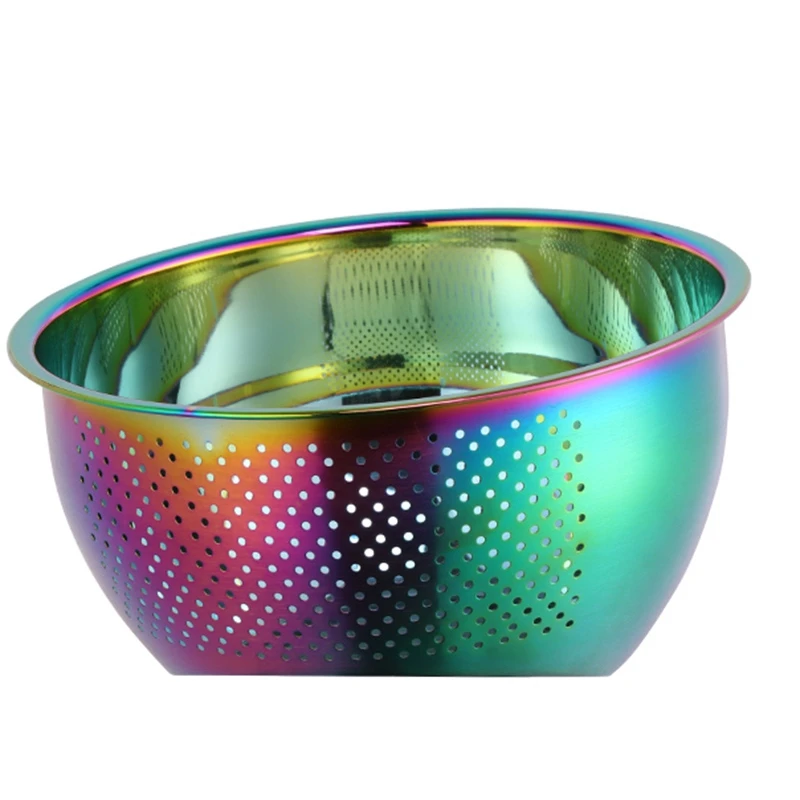 

Strainer Basket Rice Stainless Steel Washing Filter Strainer Colorful Basket Sieve Drainer Kitchen Gadget -Rainbow