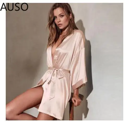 

Summer Champagne Chinese Bride Wedding Robe Satin Sleepwear Women Nightgown Sexy Nightdress Lady Kimono Bathrobe Gown Negligee