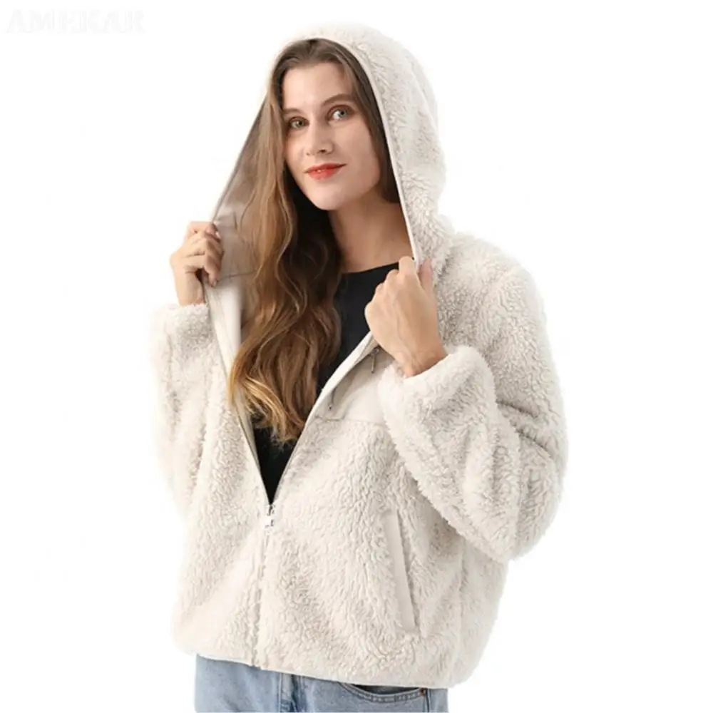 Women Winter Real Fur Zipper Coat Long Sleeve With Hood Pure Color Real Fur Jacket Thermal Fluffy Fur For Women Jackets
