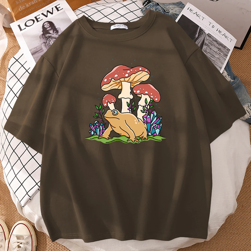 

Хлопковая мужская футболка в стиле хип-хоп, мягкая дышащая одежда с коротким рукавом, с рисунком грибов и жабы, в эстетике комиксов