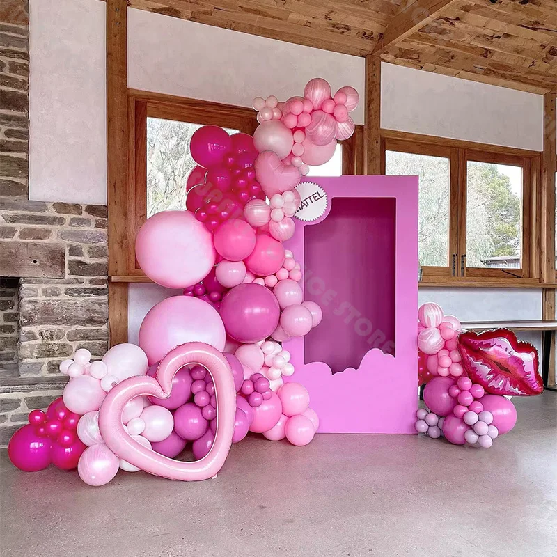 

156pcs Pink Girls Dance Party Background Decoration Pink Balloons Arch Set Valentine's Day wreath Birthday Party Decoration