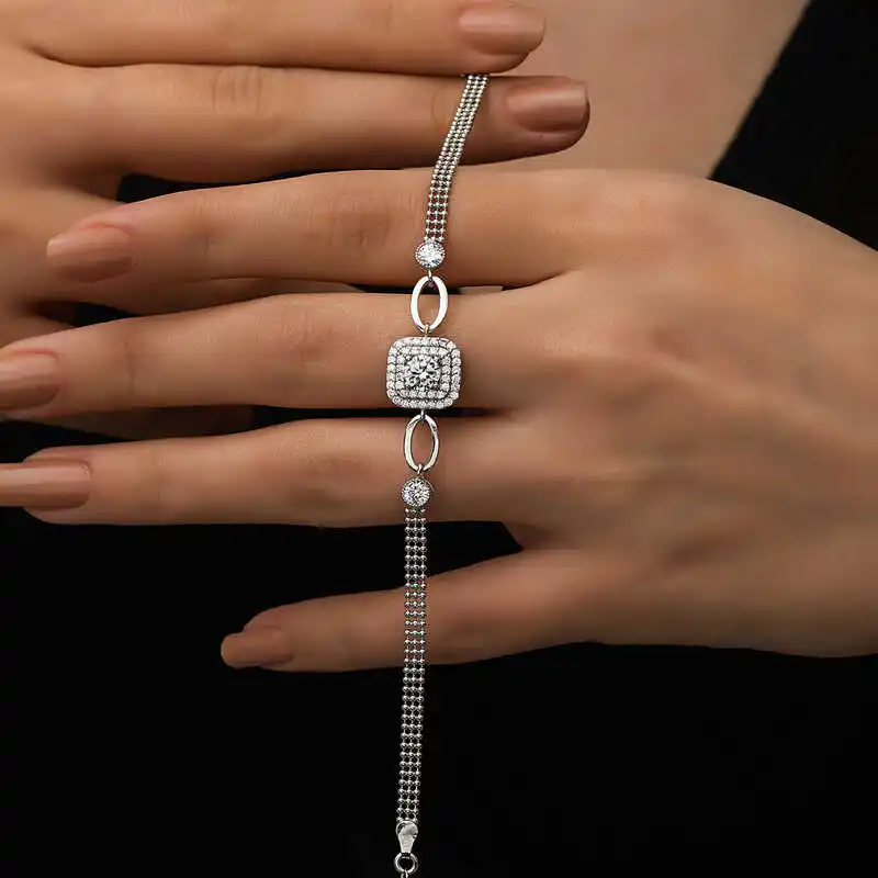 

Tevuli 925 Sterling Silver Square Montr White Cubic Zirconia Bracelet