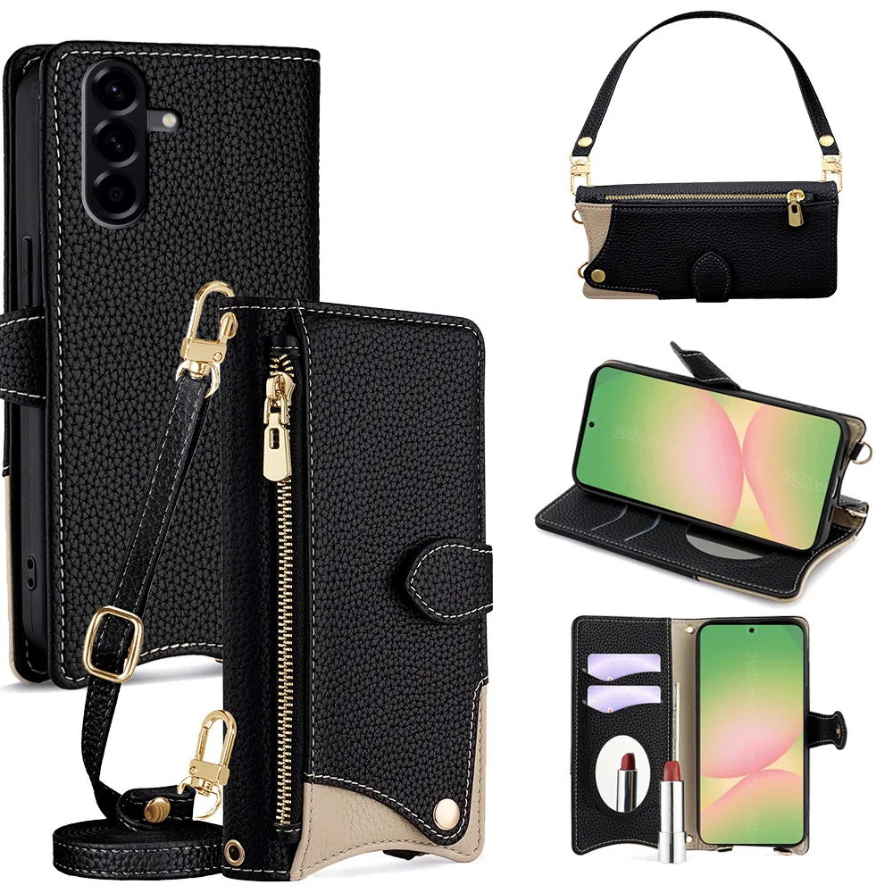Фото Чехол-кошелек на молнии для OPPO Realme 14 13 12 11X 11 Pro Plus 10T 10 9 8i 8 7 Multi 3 карты, кожаный зеркальный откидной чехол №2
