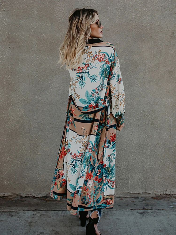 

Винтажное кимоно с принтом Fitshinling, Пляжная накидка с поясом в богемном стиле, Новое поступление 2022, праздничный Длинный Кардиган с длинным р...