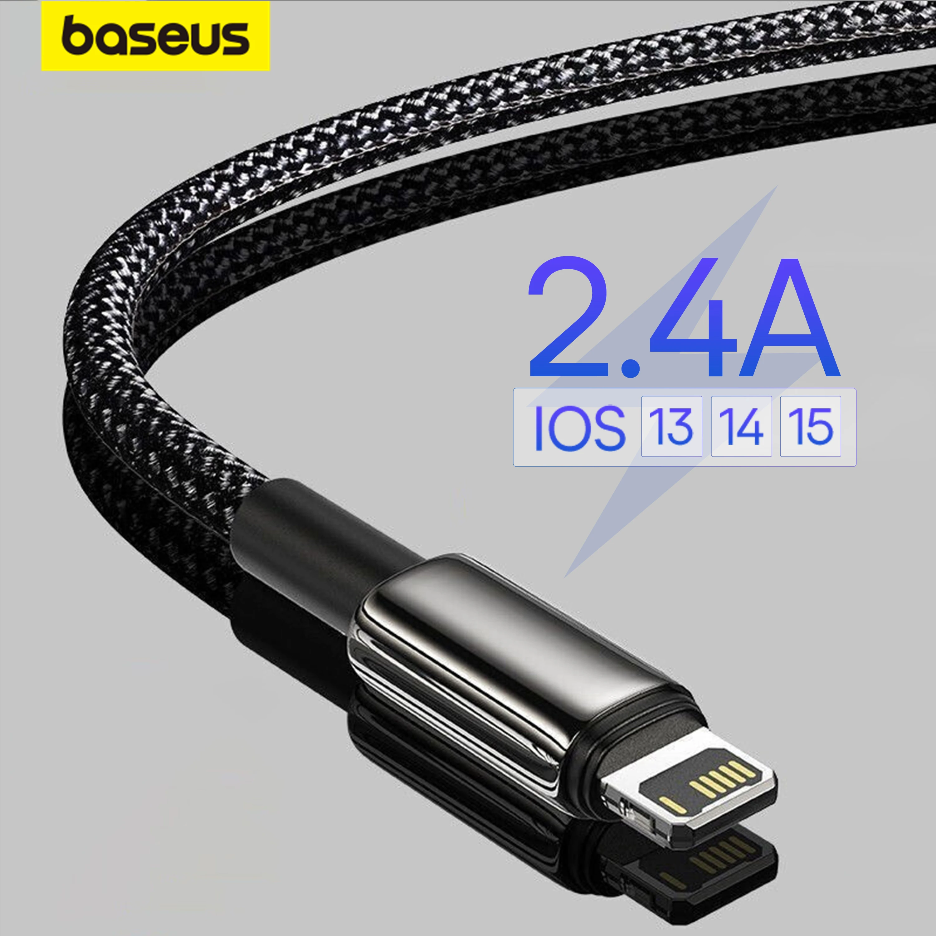 Фото Кабель Baseus USB, 2,4 А, для iPhone 12, 11 Pro Max, XR, Xs, X, с функцией быстрой зарядки №1