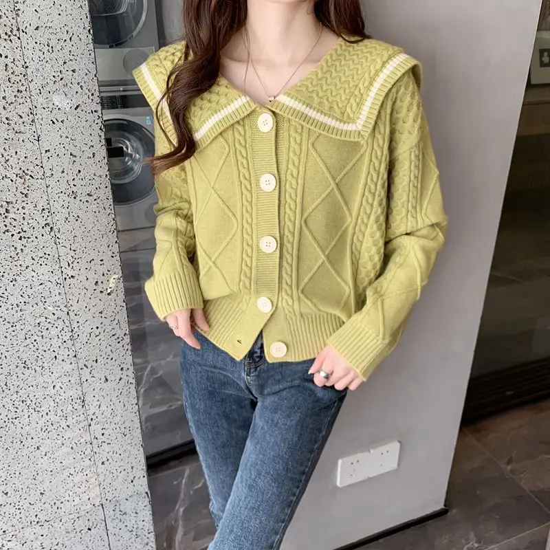 Вязаный кардиган с отложным воротником верхняя одежда однобортный свитер