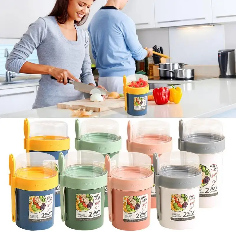 

Breakfast Oatmeal Cereal Nut Yogurt Salad Cup Seal Container Set With Fork Sauce Cup Lid Bento Tuppers Food Lunch Box With Fork