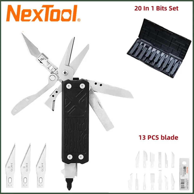 Фото Карманный Мультитул NexTool E1 10 в 1, многофункциональные инструменты для повседневного использования, сменный нож для резьбы, складные ножницы, отвертка, скребок №1