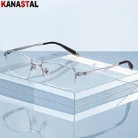 men pure titanium square half eyeglasses frame business eyewear optical blue light blocking myopia prescription reading glasses