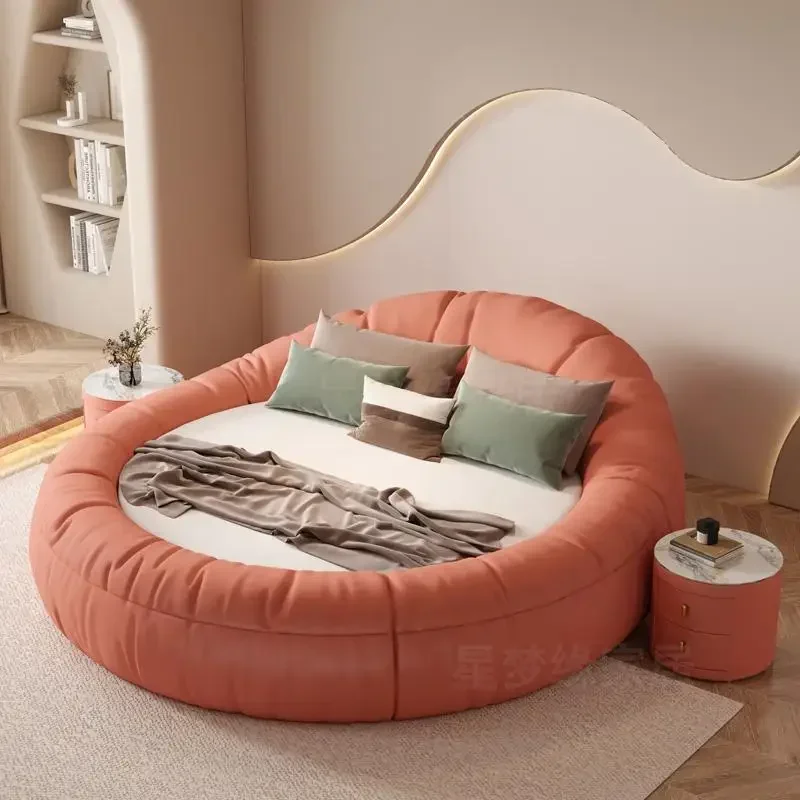 Кремовая круглая эстетичная кровать принцессы романтическая свадебная светлая