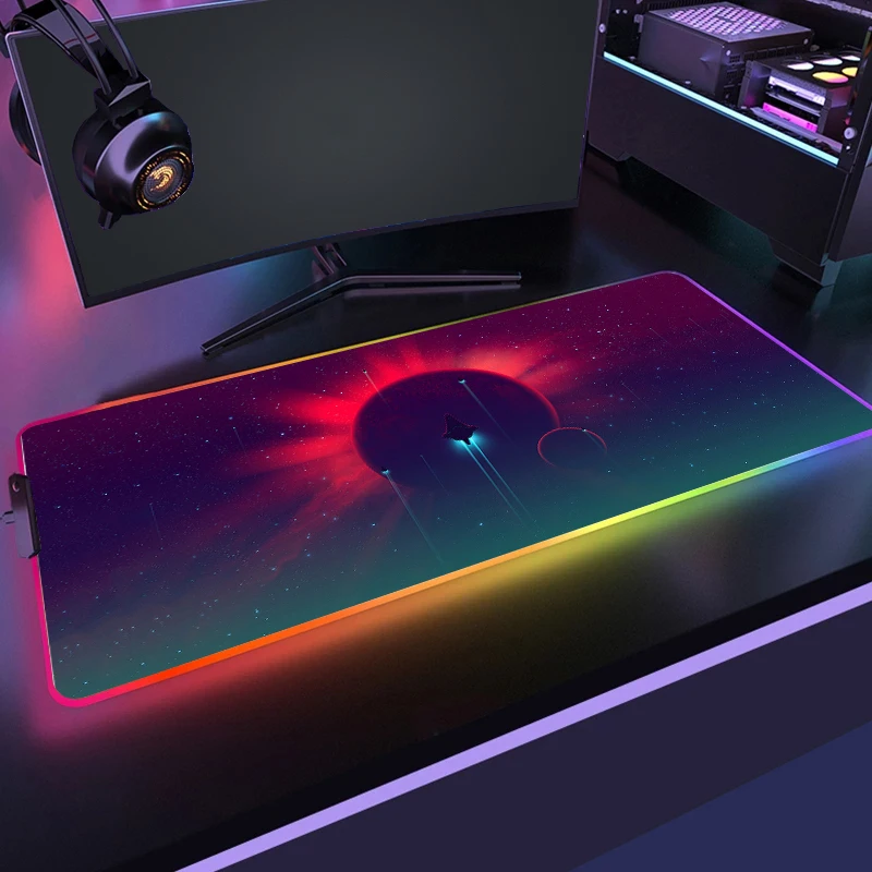 

Space LED Gaming Mouse Pad RGB Backlight Large Mouse Mats Gamer Mousepad Non-Slip Rubber Computer Laptop Desk Mats 900x400mm