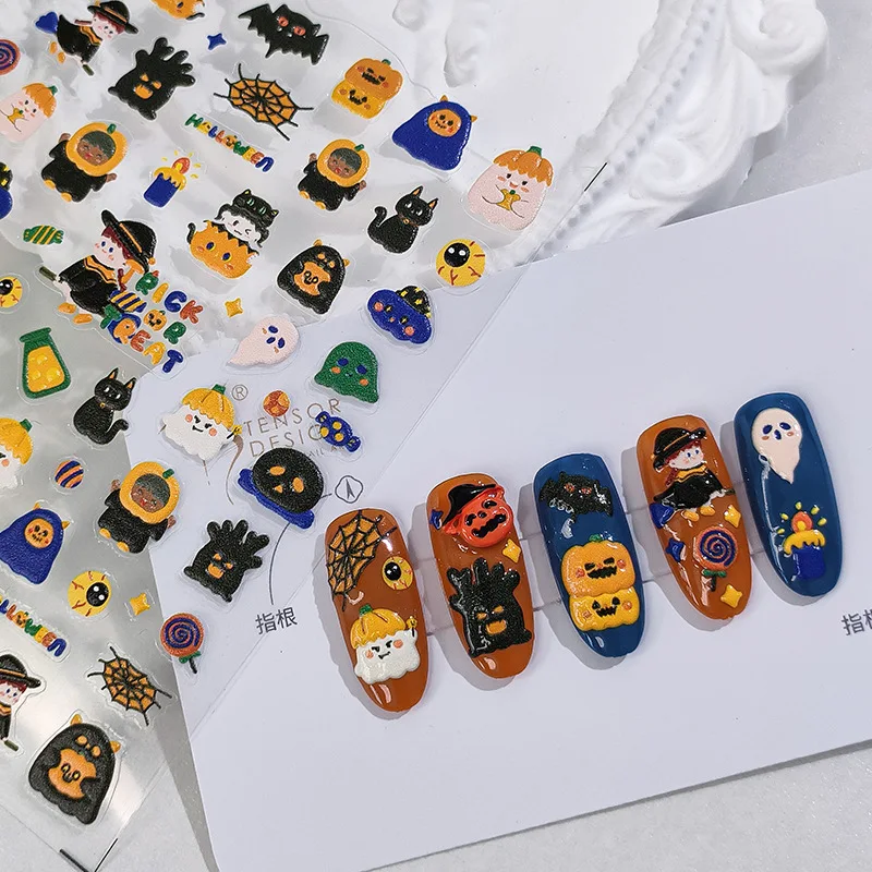 

Halloween Series Nail Stickers Cartoon Personality 5D Thin Tough Three-dimensional Embossed Nail Stickers Back Glue Nail Jewelry
