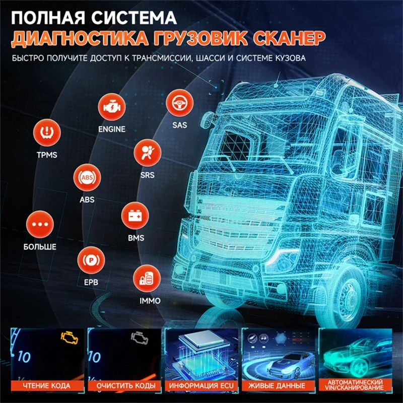 HD3800 Инструмент диагностики тяжелых грузовиков Полный считыватель кодов OBD2 для