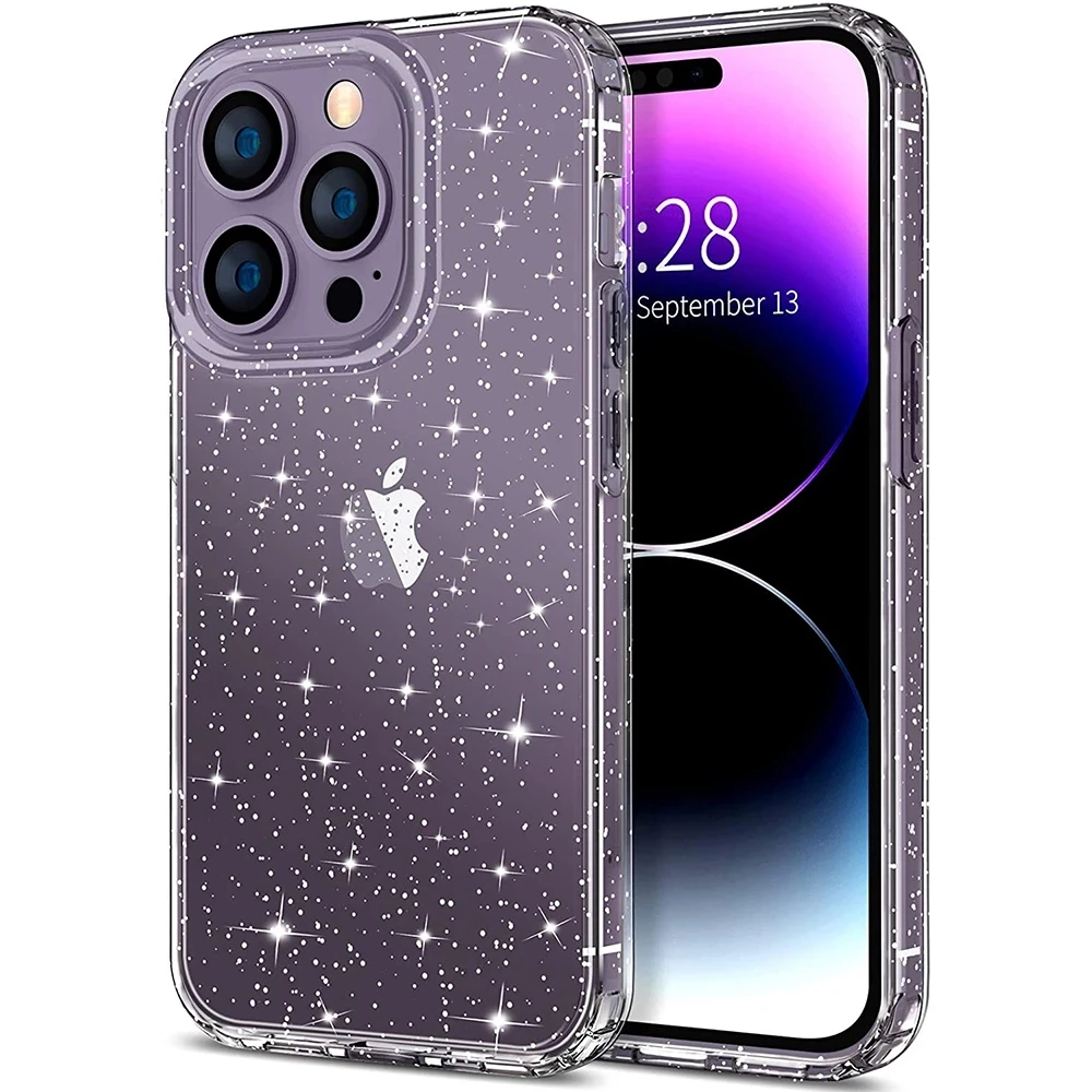 

Luxury Shiny Glitter Transprent Case For iPhone 14 13 12 11 Pro Max X XR XS 7 8 Plus SE 2022 Hard Acrylic Silicone Bumper Cover