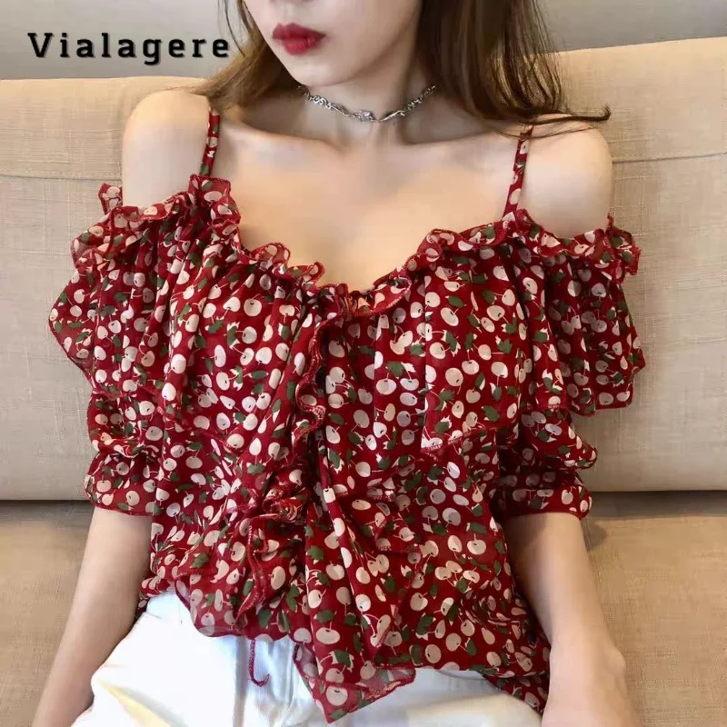 

2023 Summer Korean Sweet V-neck Floral Print Sexy Shirt Women's Causal Thin Blouses Hotsweet Style Chiffon Tees Crop Top
